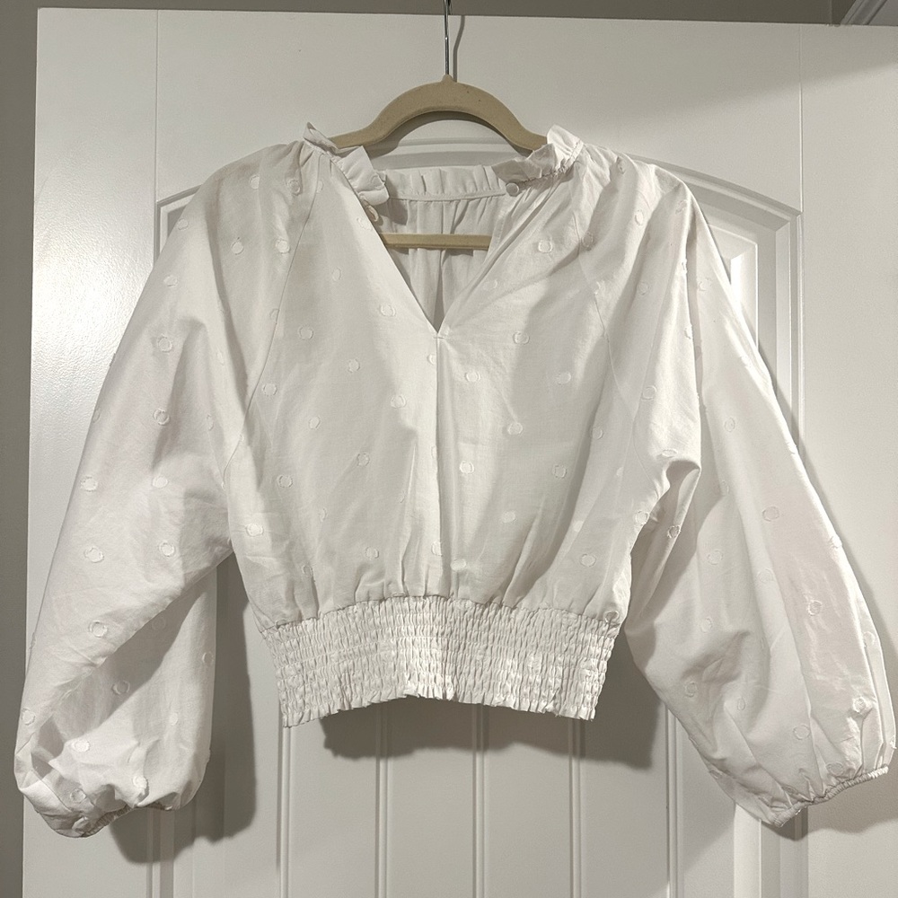 Anthropologie White Smocked Crop Top